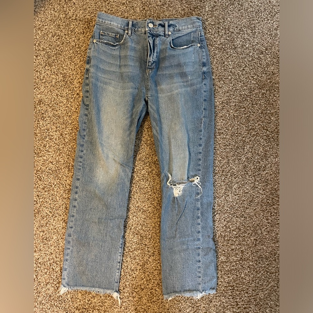 LOFT Distressed Blue Straight Crop Jeans